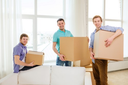 Packed moving boxes prepared for flat removals in Northumberlandheath